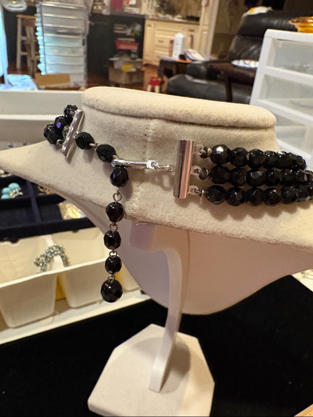 Black Faceted Beaded Layered Necklace - Women Jewelry - Picture 2 of 3